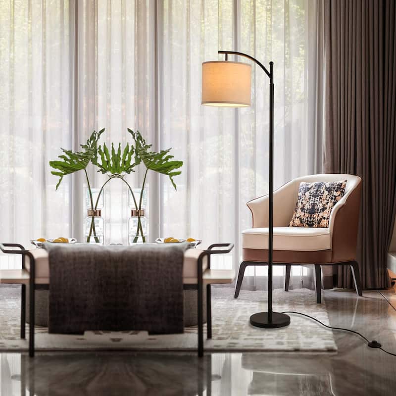 62" Arched Floor Lamp Beige Fabric Lamp Shade for Living Room - Bed ...